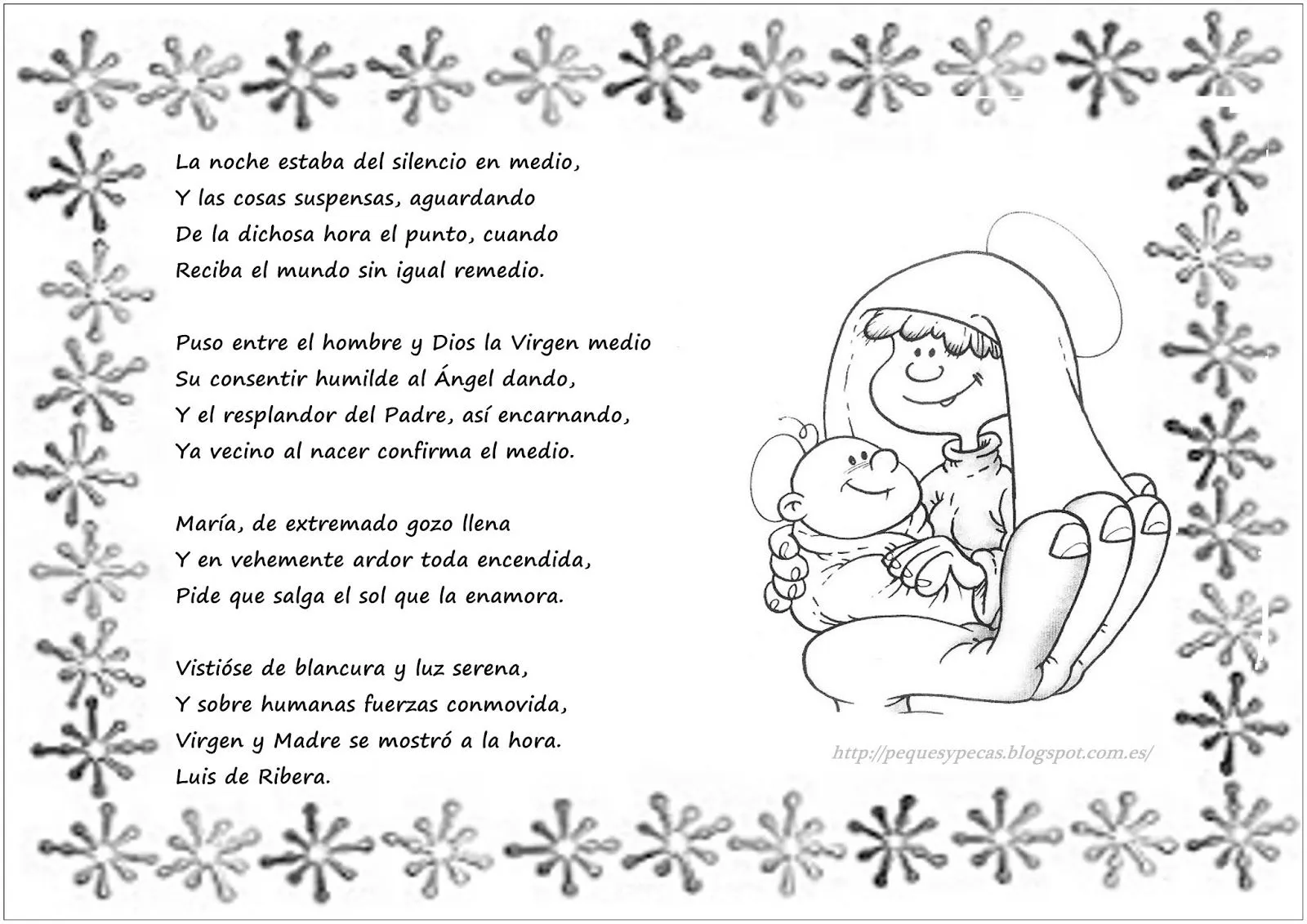 PEQUES Y PECAS...: FICHAS PARA COLOREAR DE POEMAS A LA VIRGEN.