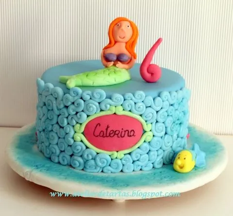 Atelier de Tartas: Tarta Fondant Cumpleaños Sirenita Ariel y Flouder