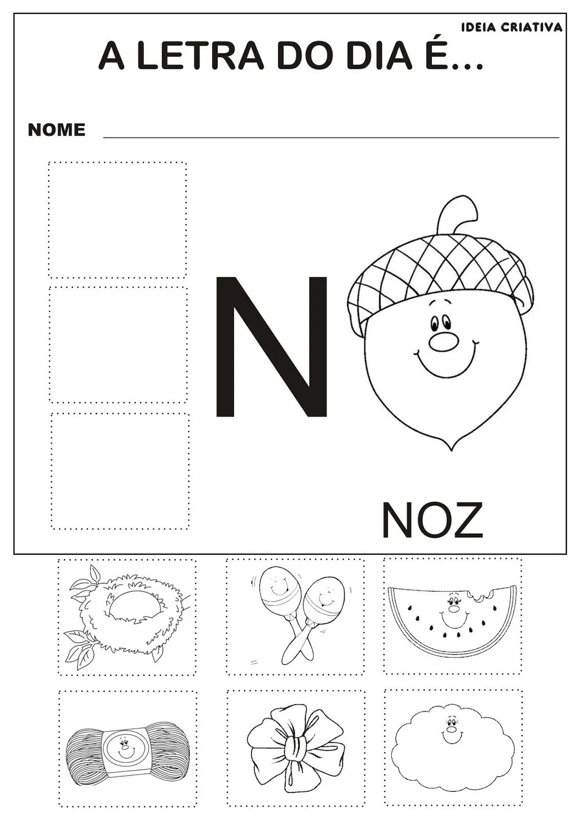 Atividade Letra N Corte e Recorte Educativo | Ideia Criativa - Gi ...