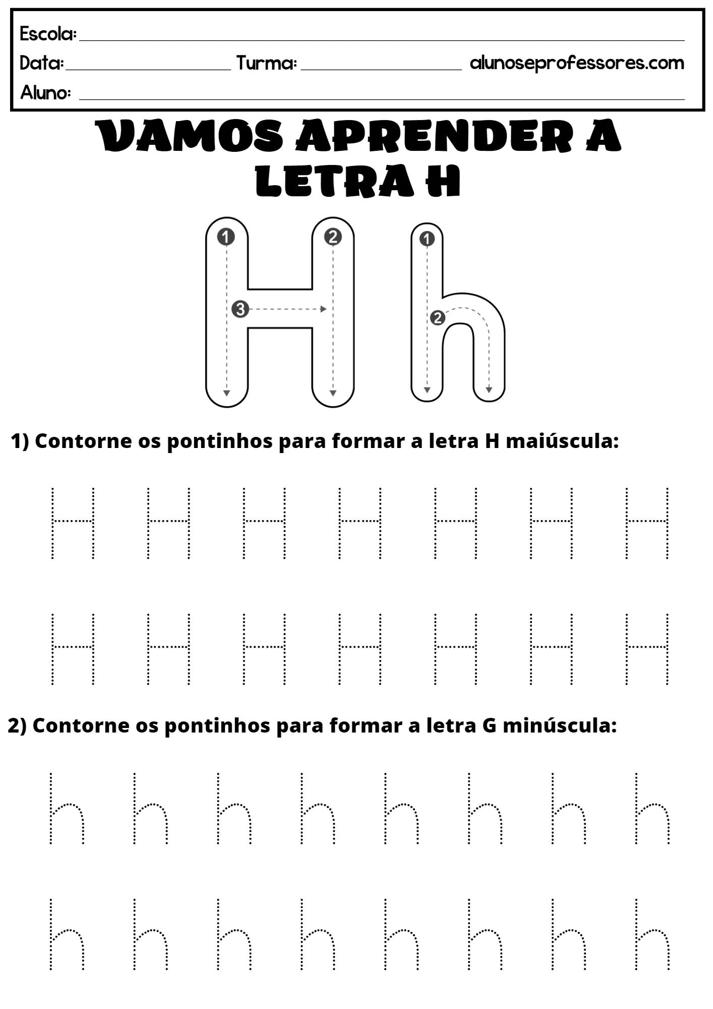 Atividades com a Letra H para imprimir | Alunos e Professores