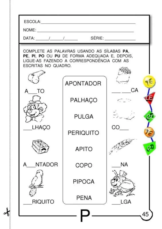 Atividades Escolares ": Atividades Com a Letra P