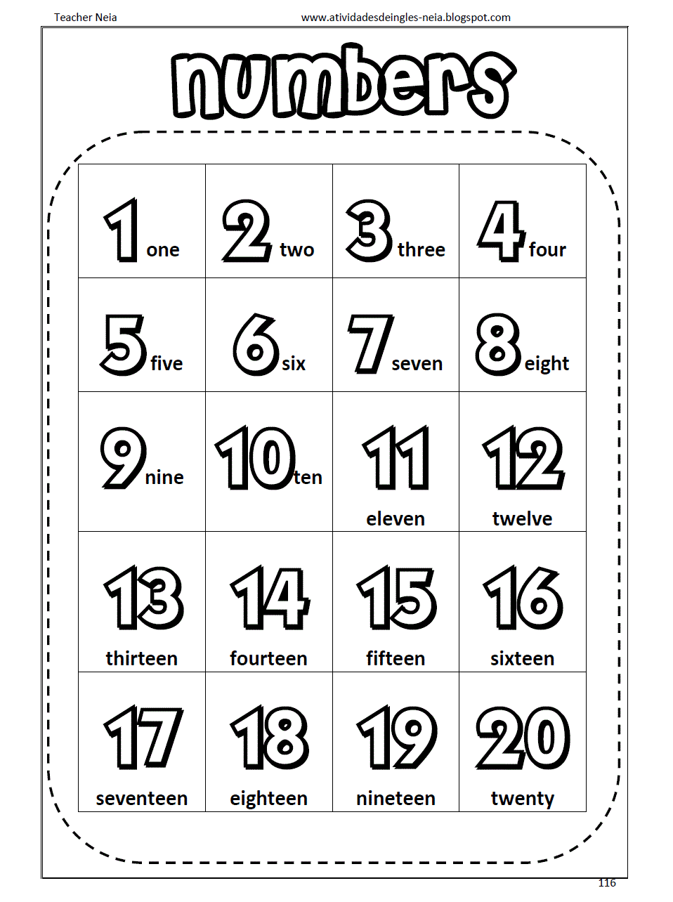 Atividades de Inglês: NUMBERS 1 TO 20