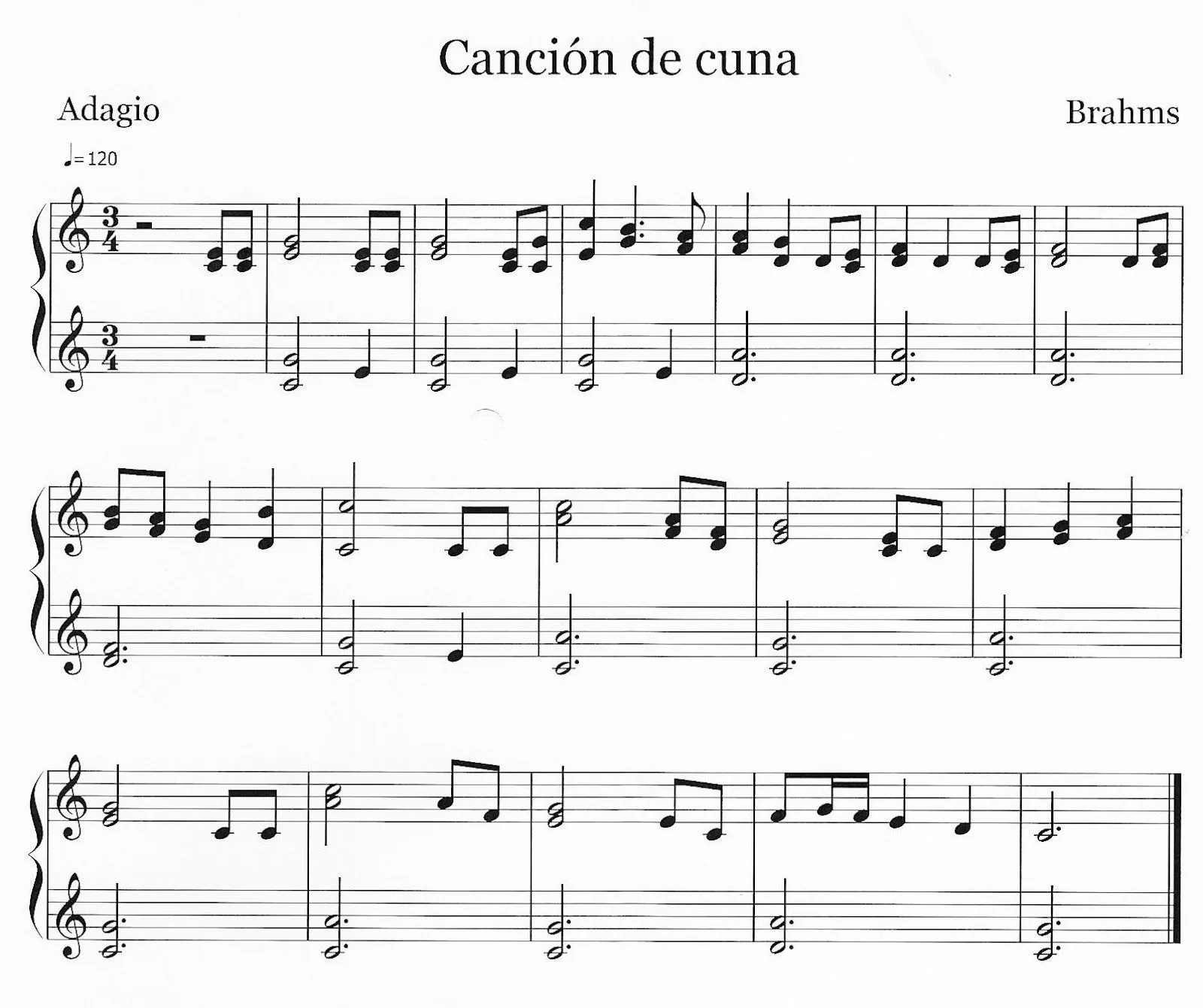 Aula de Música: "Canción de cuna" de Brahms. Partitura para ...