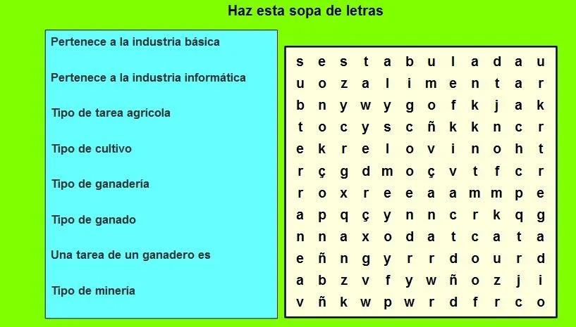 El Aula Virtual de Carlos: SOPA DE LETRAS DEL TEMA "LOS TRABAJOS"