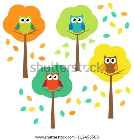 Autumn Trees And Owls. Vector Set - 112456508 : Shutterstock