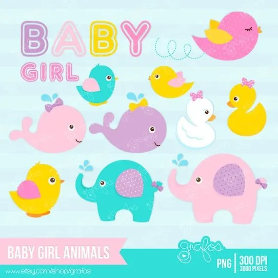 BABY GIRL ANIMALS Digital Clipart Imagenes Animales por grafos