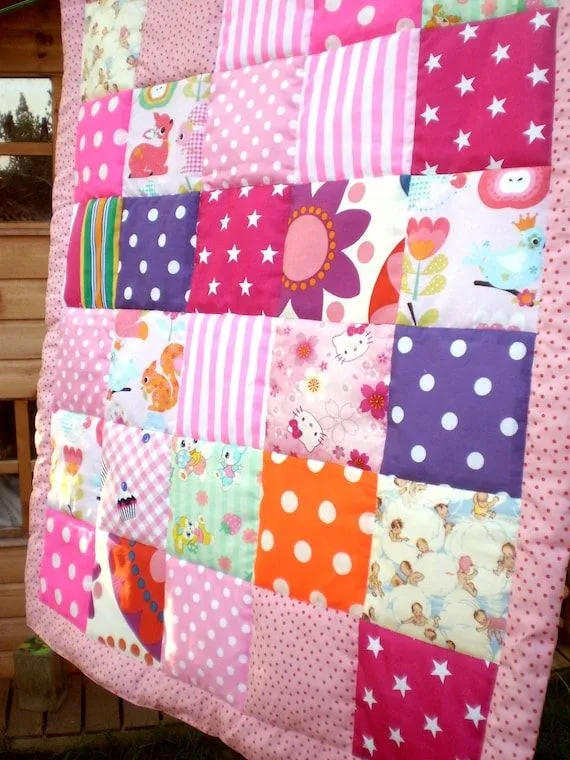 Baby Patchwork Quilt bunnies Hello Kitty cakes by carouselbelle