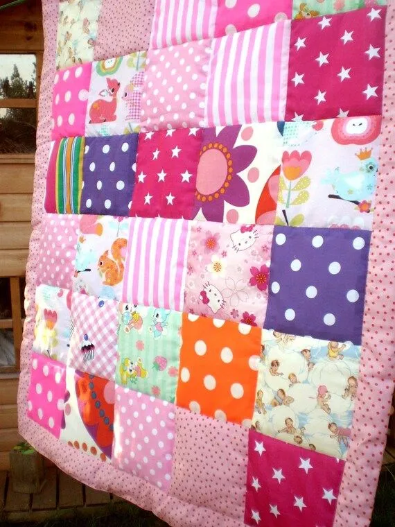 Baby Patchwork Quilt bunnies Hello Kitty cakes by carouselbelle