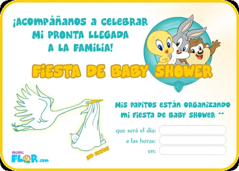 Tarjeta de Invitación de Baby Shower para Imprimir | Baby Toons ...