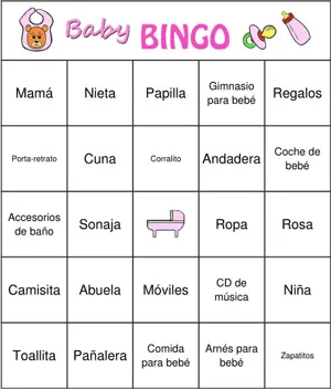 Baby Shower Bingo Niñas: Lista de palabras | Baby Shower Bingo ...