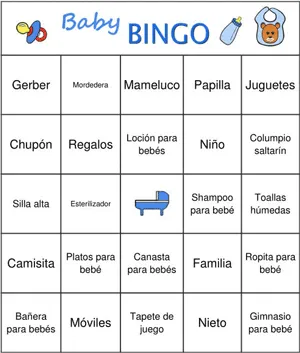 Baby Shower Bingo Niños: Lista de palabras | Baby Shower Bingo ...