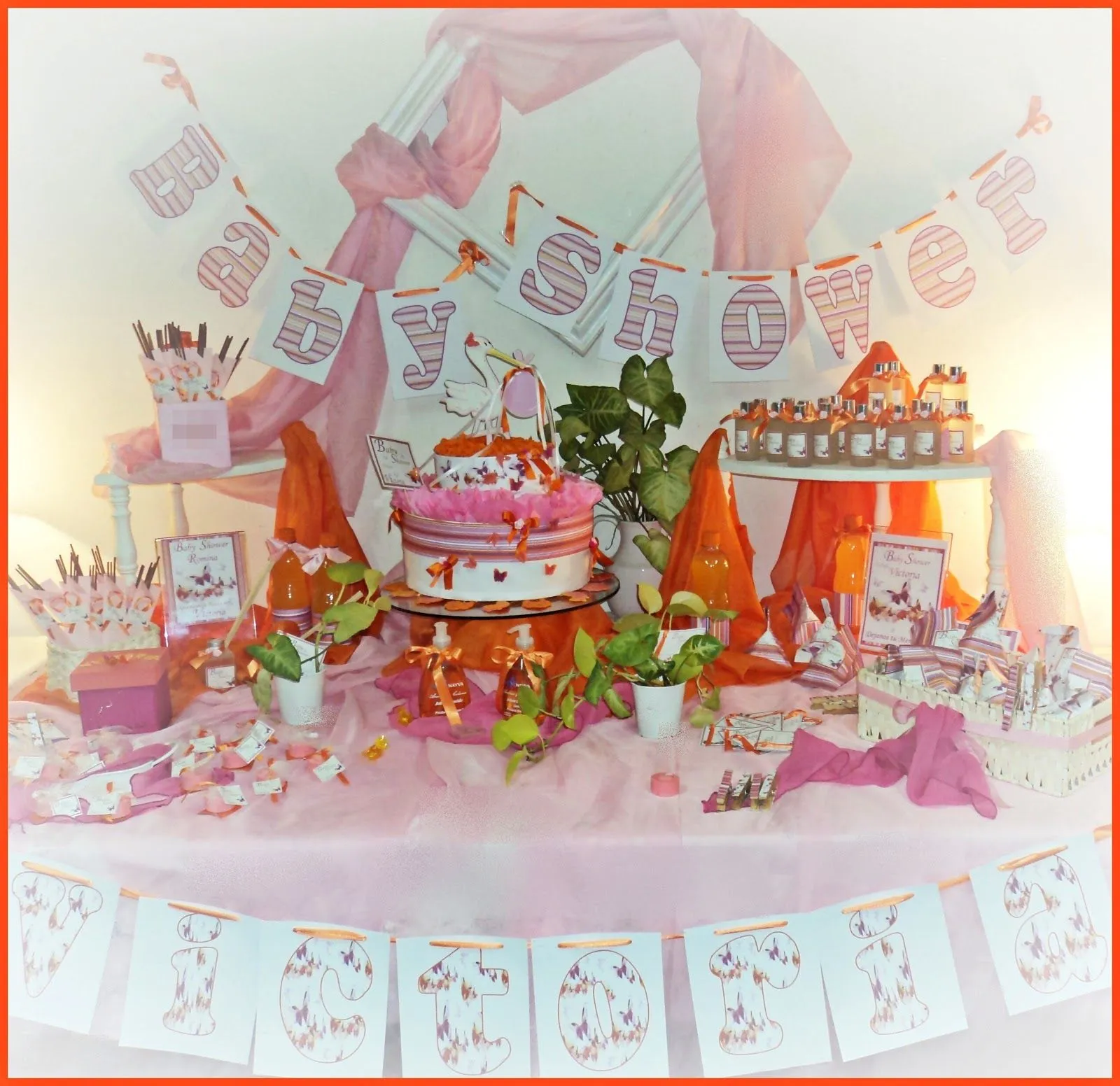 Baby Shower GRUPO SHOWER: Kit Baby Shower Naranja, Rosa y Fucsia ...