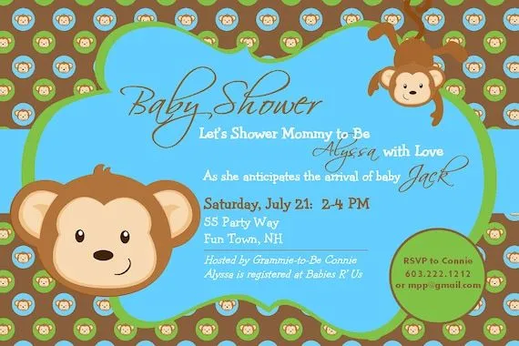 Baby Shower Invitation Monkey Printable por AsYouWishCreations4u