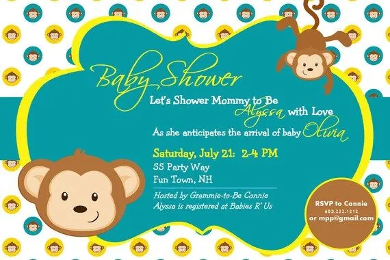 Baby Shower Invitation Monkey Printable por AsYouWishCreations4u