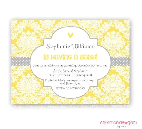 Baby shower quatrefoil and damask yellow and por ceremoniaGlam