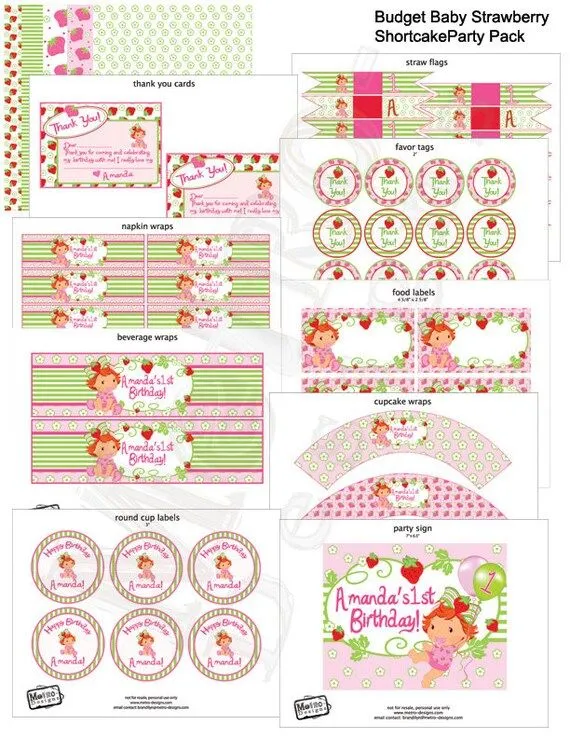 Baby Strawberry Shortcake Party Kit by MetroEvents on Etsy