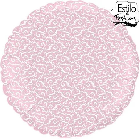 Balão Rosa Baby com Arabescos Branco | Bexiga rosa com arabescos ...