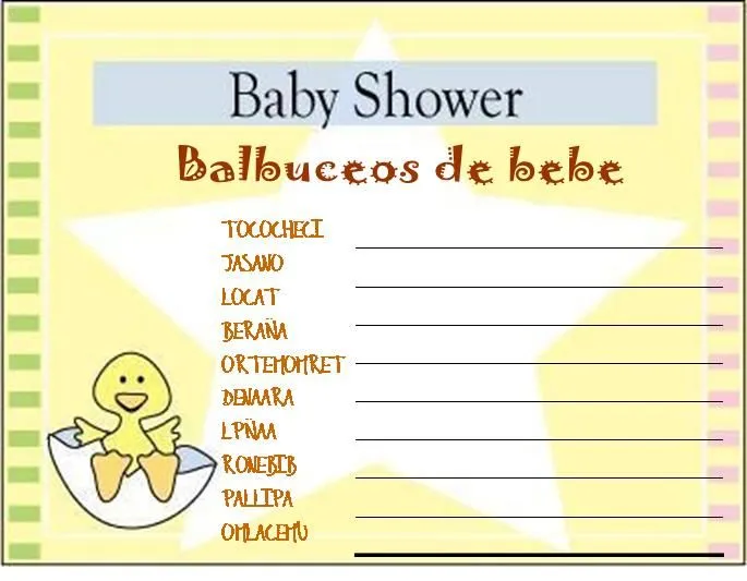 Balbuceo juego de baby shower - Imagui