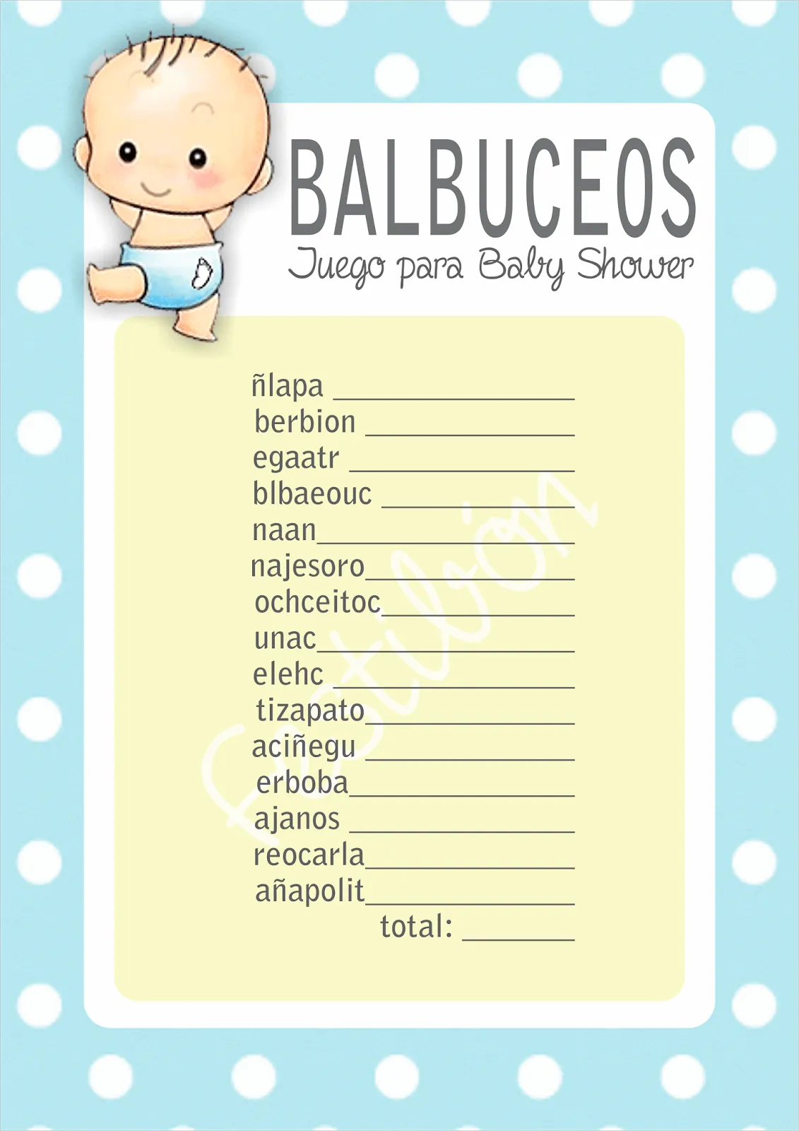 Balbuceos │ Juegos para baby shower para imprimir | JUEGOS DE ...