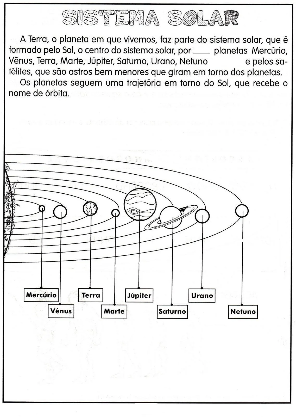 Banco de Atividades: CIÊNCIAS - sistema solar