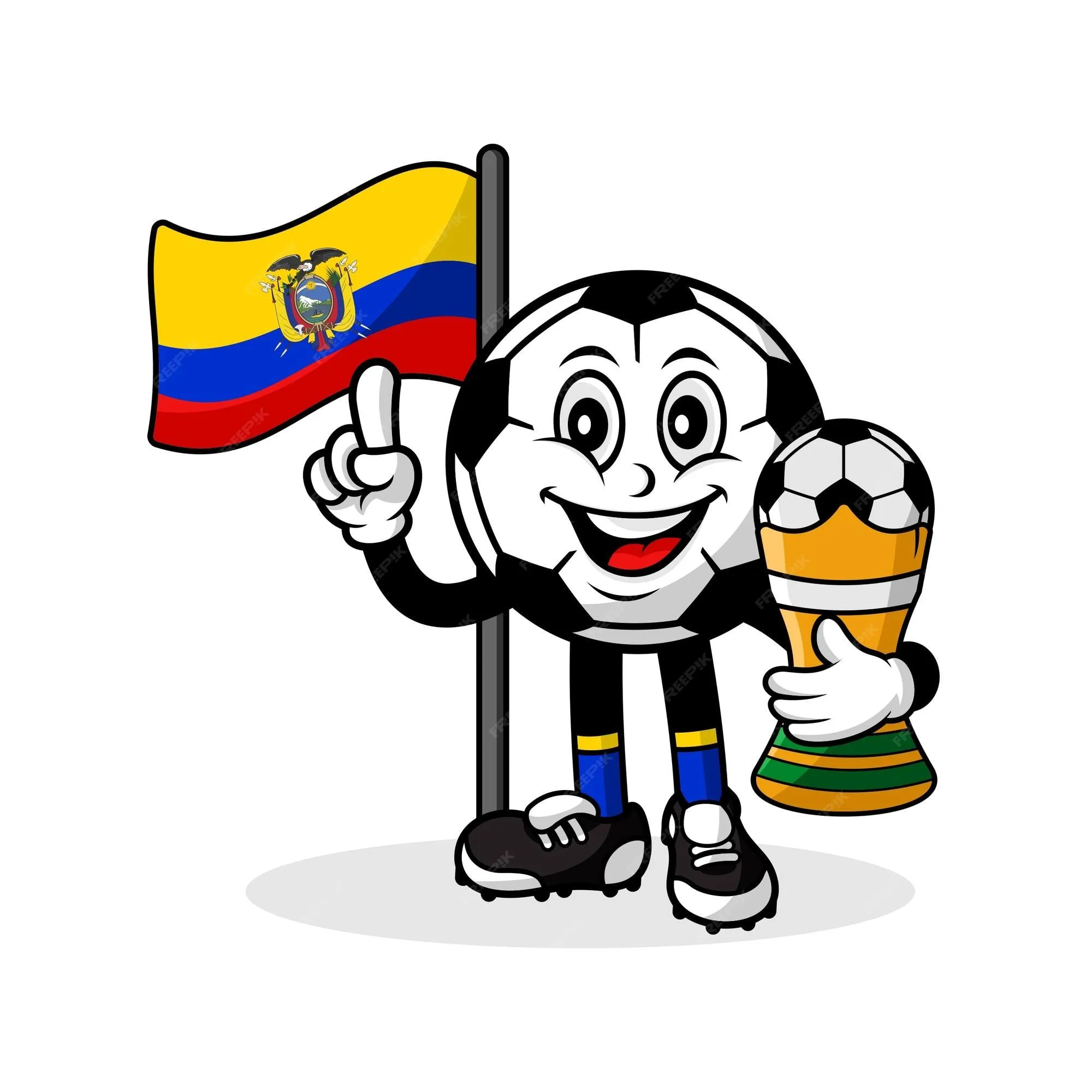 Bandera de ecuador de fútbol de dibujos animados de mascota con ganador de  trofeo | Vector Premium