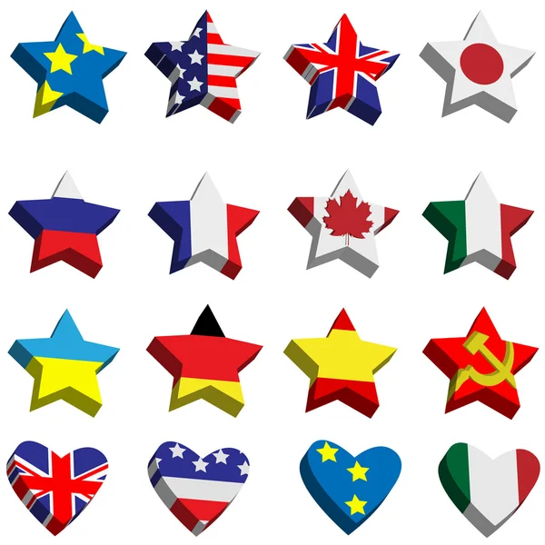 banderas en forma de estrellas y corazones — Vector stock ...