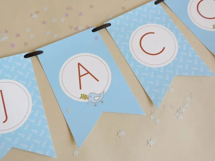 Banderín "Pajarito en rama azul" ideal para decorar tus bautizos ...