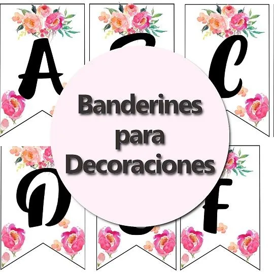 Banderines para IMPRMIR pdf con diseño de flores | Tienda Online Ponquis