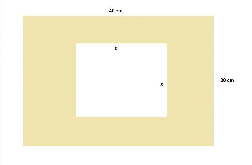 bárbara tiene una cartulina que mide 40cm por 30cm y desea decorar los márgenes de tal forma que quede un - Brainly.lat