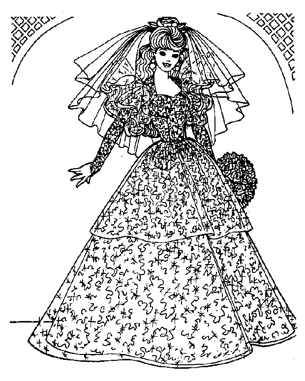 Barbie con Vestido para colorear ~ Dibujos para Colorear Infantil