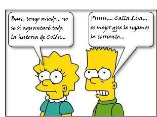 bart y lisa todo asustados hablan entre si sin que colon les escuche ...