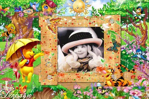 Beautiful Frame Winnie Pooh in Spring Drops