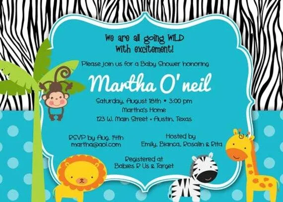 Bebé ducha invitación selva & Zebra para niño por BellePrintables