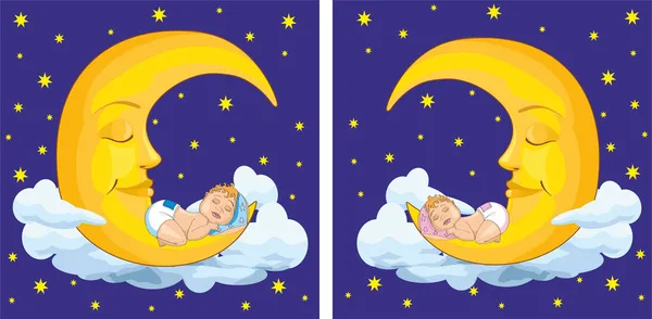 bebé durmiendo en la luna — Vector stock © Son #34170639