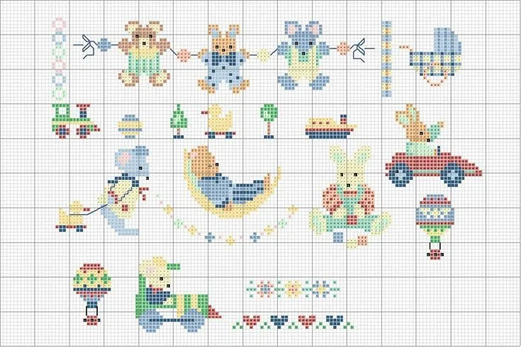 MOTIVOS INFANTILES MINIATURAS EN PUNTO DE CRUZ PARA BABEROS ...