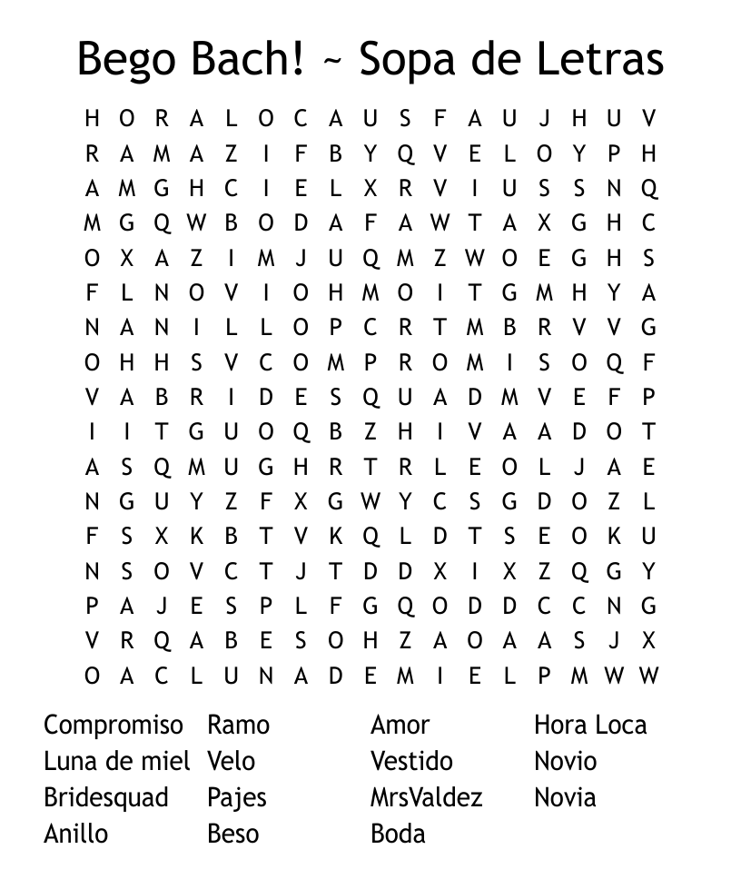 Bego Bach! ~ Sopa de Letras Word Search - WordMint