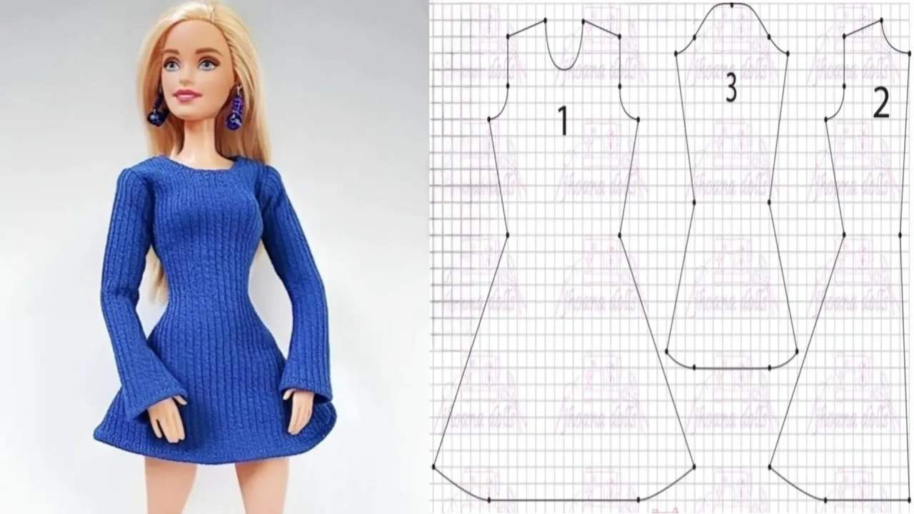 bell sleeve dress for Barbie (patterns in the description) - YouTube