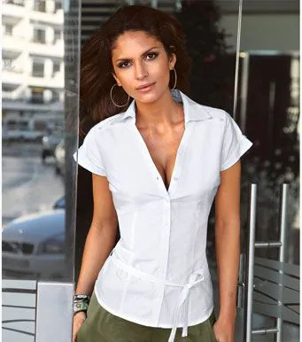 La Bene Class: Blusa blanca manga corta. 100% algodón