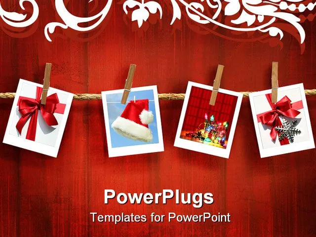 Best PowerPoint Template - Photos frames on rustic red wood ...