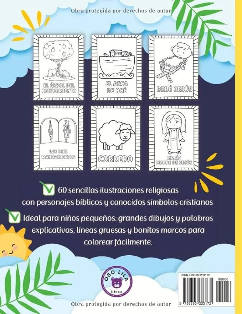 Mi Primera Biblia Libro de Colorear para Niños: 60 ilustraciones cristianas  grandes y sencillas con personajes de historias bíblicas y símbolos ...  pequeños a partir de 2 años (Spanish Edition) : Lila,