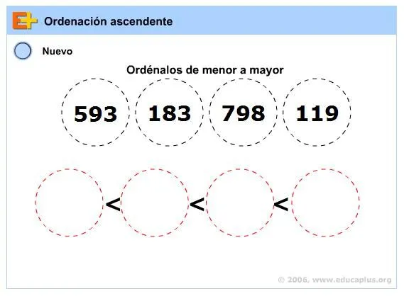 BIBLIO-ESCUELAS: Ordena los números de forma ascendente