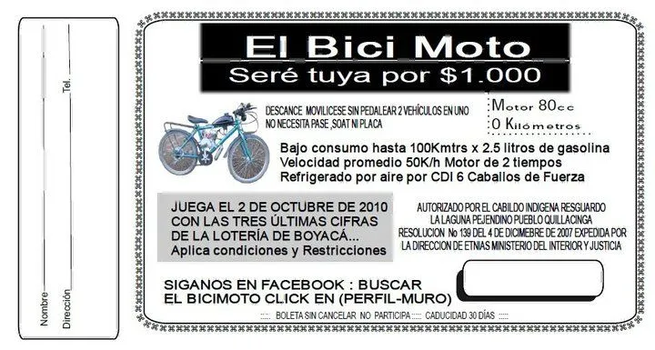 El bicimoto Pasto: Gran rifa de una bicicleta con motor