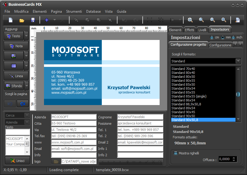 Bigliettini - programma BusinessCards MX per progettare e creare ...