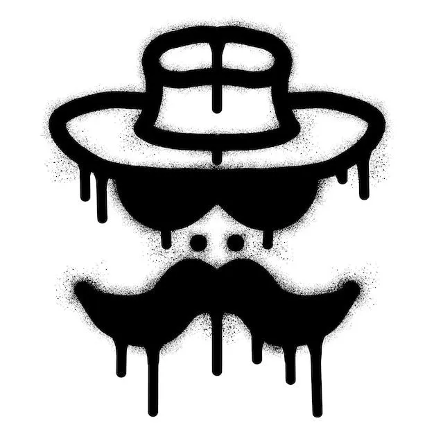 Bigote sombrero gafas icono graffiti con pintura en aerosol negra | Vector  Premium