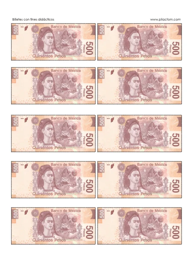 Billetes didácticos – Billetes mexicanos para imprimir