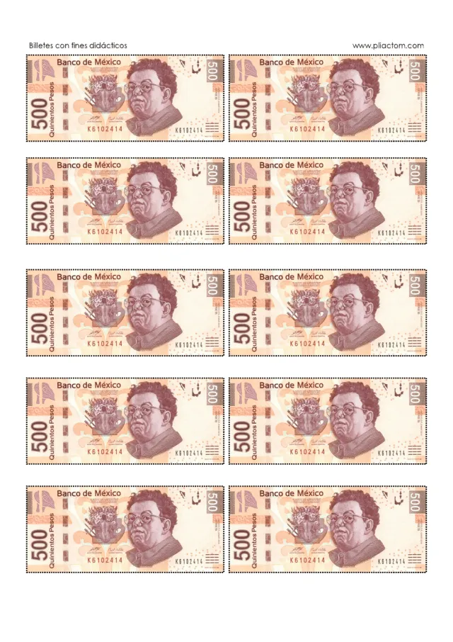 Billetes didácticos – Billetes mexicanos para imprimir