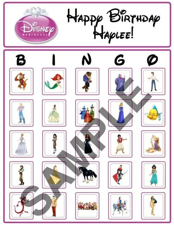 Bingo Disney Princess Party Game by BDAYSTUFF4U on Etsy