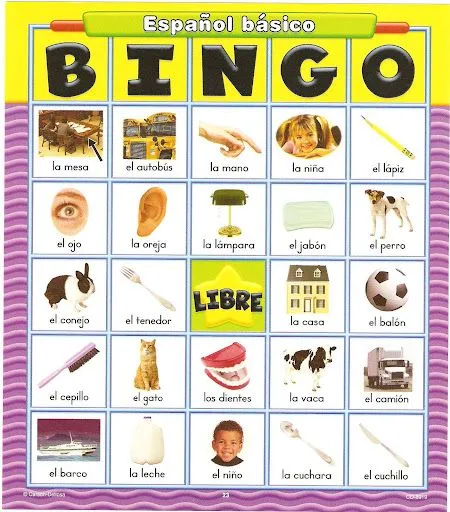 BINGO PARA NIÑOS CON DIBUJOS Y LETRAS