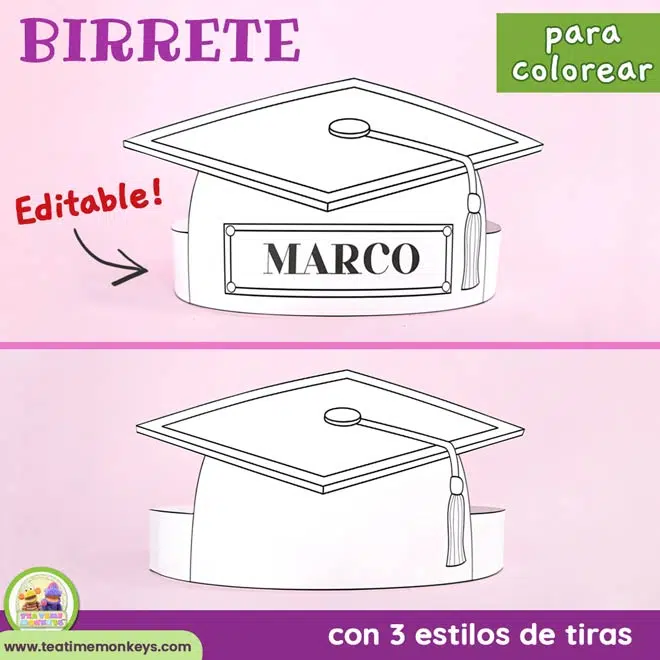 BIRRETE para colorear - Graduación de preescolar