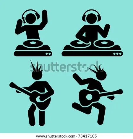 Black Music Pictograms Of Dj And Guitar Player Ilustración ...